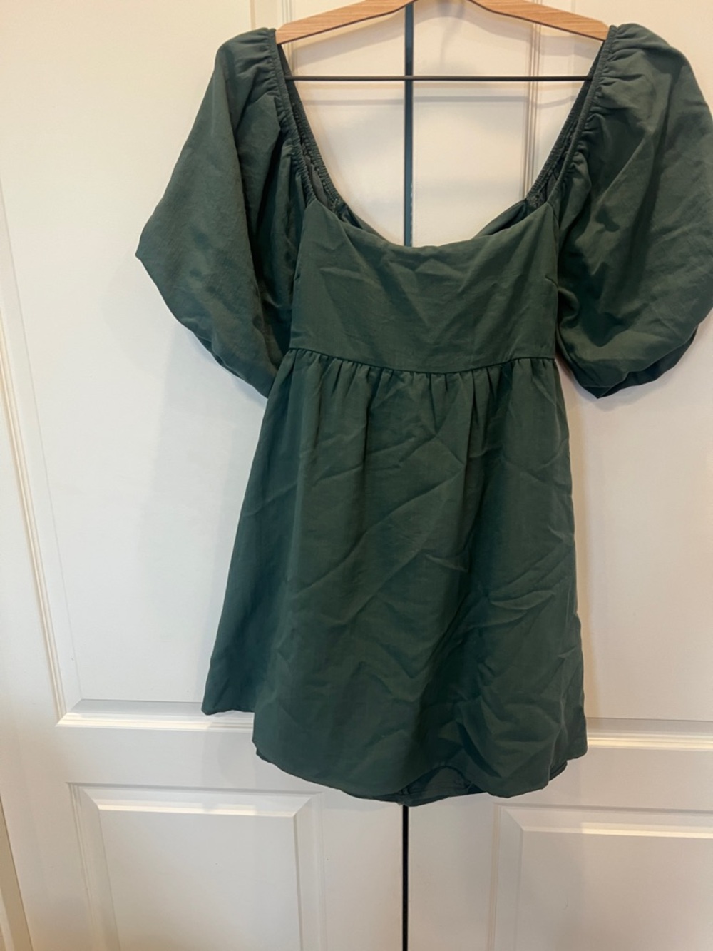 Dark Green Puff Sleeve Mini Dress